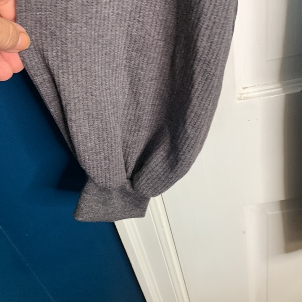 Lulus Upbeat Energy Heather Grey Waffle Knit Hooded Sweatshirt Dress W-829 Sz L - Picture 8 of 14